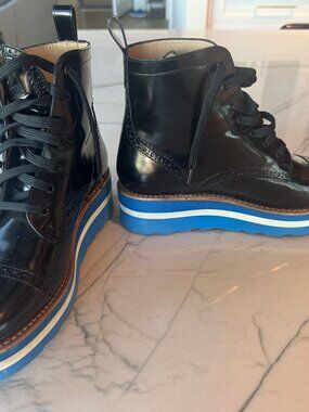 The Office of Angela Scott Ms. Chicago Platform Boots Black/Blue Size 39